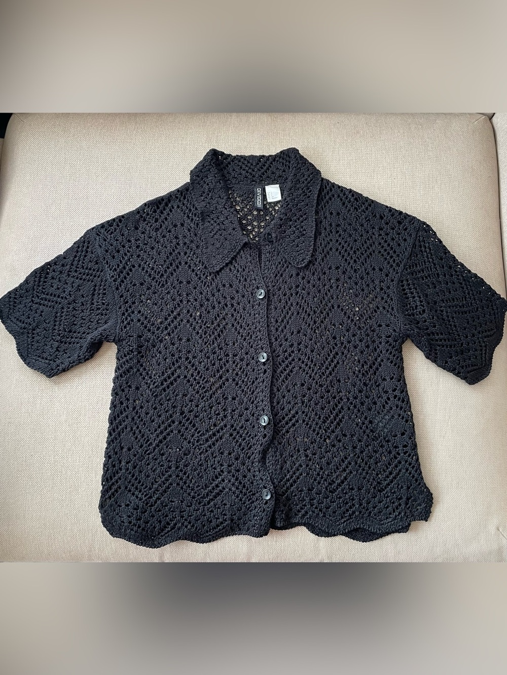 H&M Black Crochet Button-Front Short Sleeve Cardigan